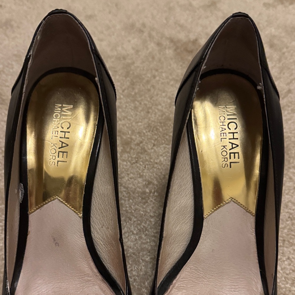 Michael Kors Black Peep Toe Heels with Gold Accent - Picture 7 of 7